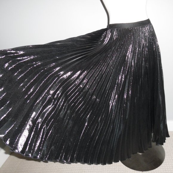 DVF Heavyn Pleated metallic Crepe Shimmer Black Holiday Skirt 4 - Picture 12 of 16